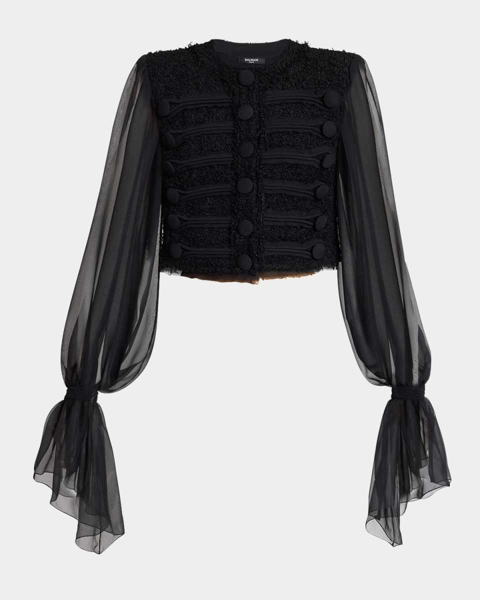 Edge-To-Edge Tweed and Chiffon Jacket